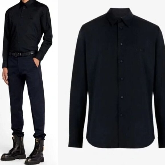 Roberto Cavalli | Camicia Comfort Fit Monogram Shirt in Black - Picture 1 of 13
